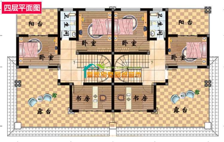 四层双拼别墅设计图纸农村自建房兄弟联排房屋欧式风格效果图施工图